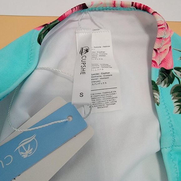 CUPSHE Women's Floral Halter High Waisted Peach and Tiffany Blue Bikini size S - Picture 10 of 12
